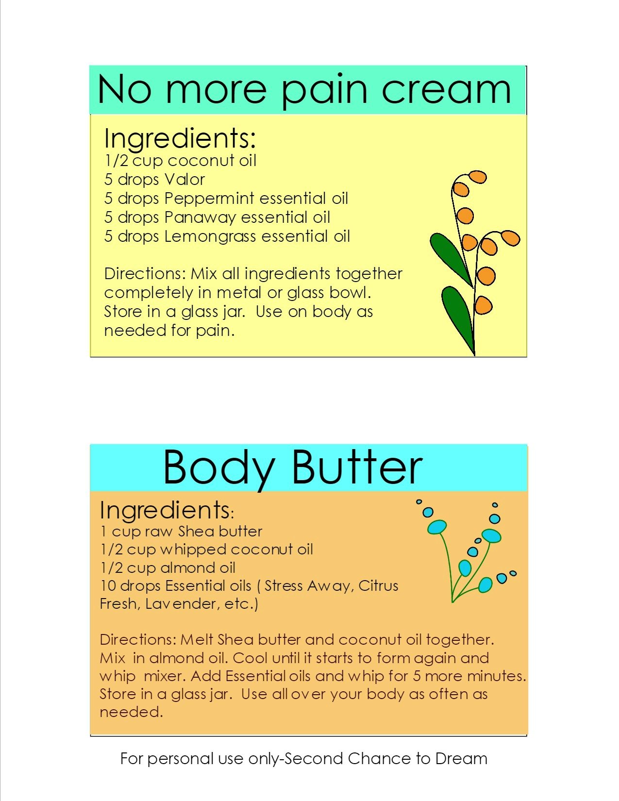 Printable Essential Oil Recipe Cards Second Chance To Dream