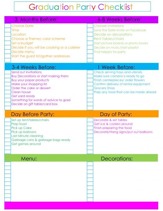 Printable Graduation Party Checklist